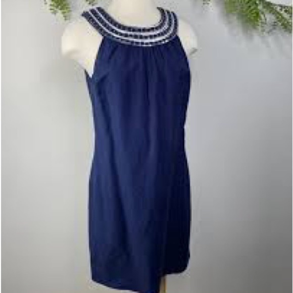 VINEYARD VINES, Navy SEQUIN EMBELLISHED Linen Blend SHIFT Dress, EUC, Size 4 - Picture 4 of 12